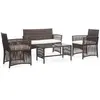vidaXL Salon de jardin 4 pcs avec coussins Résine tressée Marron