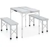 vidaXL Table de camping pliable avec 2 bancs Aluminium Blanc