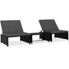 vidaXL Chaises longues 2 pcs avec table Résine tressée Noir