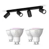Philips Pack De 4 Spots Pongee Noirs + Ampoules Gu10 À Couleur Variabl...