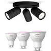 Philips Pack De 3 Spots Pongee Noirs + Ampoules Gu10 À Couleur Variabl...