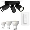 Philips Pack De 3 Spots Pongee Noirs + Dimmer Switch + Gu10 Ampoules À...