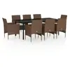 vidaXL Ensemble à manger de jardin coussins 9 pcs Marron/noir
