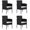 vidaXL Chaises de jardin coussins blanc crème 4pcs noir résine tressée