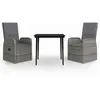 vidaXL Ensemble de salle à manger de jardin avec coussins 3 pcs Gris