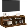 vidaXL Meubles TV 2 pcs avec lumières LED Chêne fumé 60x35x40 cm
