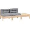 vidaXL Salon de jardin 3 pcs avec coussins gris Bois de pin massif