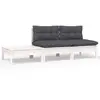 vidaXL Salon de jardin 3 pcs avec coussins Blanc Bois de pin massif