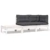 vidaXL Salon de jardin 3 pcs avec coussins Blanc Bois de pin massif