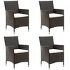 vidaXL Chaises de jardin avec coussins 4 pcs Résine tressée Marron
