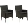 vidaXL Chaises de jardin 2 pcs avec coussins Résine tressée Noir
