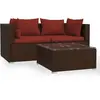 vidaXL Salon de jardin 3 pcs avec coussins Marron Résine tressée