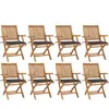 vidaXL Chaises pliables de jardin avec coussins 8 pcs Teck solide