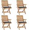 vidaXL Chaises pliables de jardin avec coussins 4 pcs Teck solide
