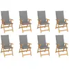 vidaXL Chaises inclinables de jardin et coussins lot de 8 Teck solide