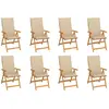 vidaXL Chaises inclinables de jardin avec coussins 8 pcs Teck solide