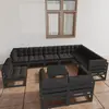 vidaXL Salon de jardin 11 pcs avec coussins Noir Bois de pin massif