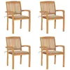 vidaXL Chaises de jardin empilables avec coussins 4 pcs Teck solide