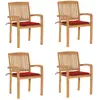 vidaXL Chaises de jardin empilables avec coussins 4 pcs Teck solide