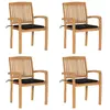 vidaXL Chaises de jardin empilables avec coussins 4 pcs Teck solide