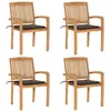vidaXL Chaises de jardin empilables avec coussins 4 pcs Teck solide