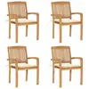 vidaXL Chaises empilables avec coussins lot de 4   Teck solide