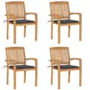 vidaXL Chaises de jardin empilables avec coussins 4 pcs Teck solide