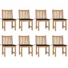 vidaXL Chaises de jardin lot de 8 avec coussins Bois de teck massif