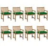 vidaXL Chaises de jardin 8 pcs avec coussins vert Bois de teck solide
