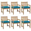 vidaXL Chaises de jardin 6 pcs avec coussins bleu clair Teck solide