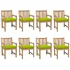 vidaXL Chaises de jardin 8 pcs avec coussins vert vif Teck solide