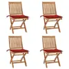 vidaXL Chaises pliables de jardin avec coussins 4 pcs Teck solide
