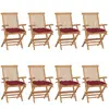 vidaXL Chaises de jardin avec coussins bordeaux lot de 8 Teck massif