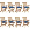 vidaXL Chaises de jardin avec coussins bleu lot de 8 Bois teck massif