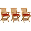 vidaXL Chaises de jardin avec coussins rouge lot de 8 Bois teck massif