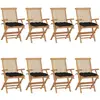 vidaXL Chaises de jardin avec coussins noir lot de 8 Bois teck massif