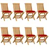 vidaXL Chaises de jardin avec coussins rouge 8 pcs Bois de teck massif
