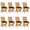 vidaXL Chaises de jardin avec coussins noir 8 pcs Bois de teck massif