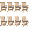 vidaXL Chaises de jardin avec coussins gris lot de 8 Bois teck massif