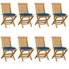 vidaXL Chaises de jardin avec coussins bleu 8 pcs Bois de teck massif