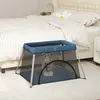 vidaXL Parc pour bébé avec matelas Bleu marine Tissu de lin