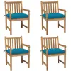 vidaXL Chaises de jardin 4 pcs avec coussins bleu clair Teck solide
