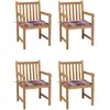 vidaXL Chaises de jardin 4pcs et coussins à carreaux rouge Teck solide