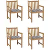 vidaXL Chaises de jardin 4 pcs et coussins à carreaux gris Teck solide