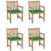 vidaXL Chaises de jardin 4 pcs avec coussins vert Bois de teck solide