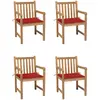 vidaXL Chaises de jardin 4 pcs avec coussins rouge Bois de teck solide