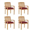 vidaXL Chaises de jardin empilables avec coussins 4 pcs Teck solide