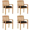 VIDAXL Chaises empilables 4 pièces avec coussins Teck