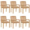 vidaXL Chaises de jardin empilables avec coussins lot de 6 Teck solide