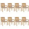 VIDAXL Chaises de jardin empilables 8 pcs avec coussins - Teck